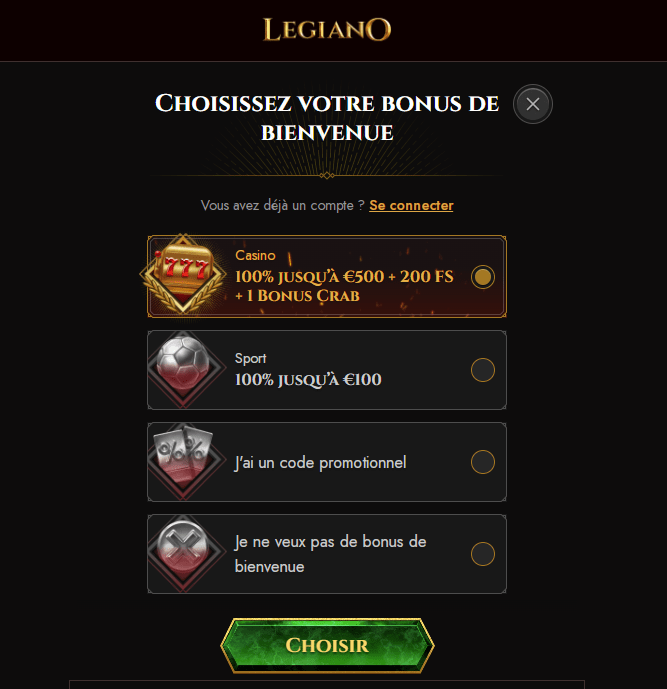 Bonus Legiano Casino 