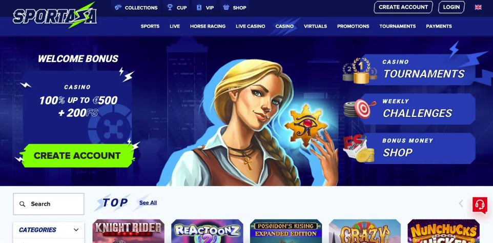 Sportaza casino page d'acceuil