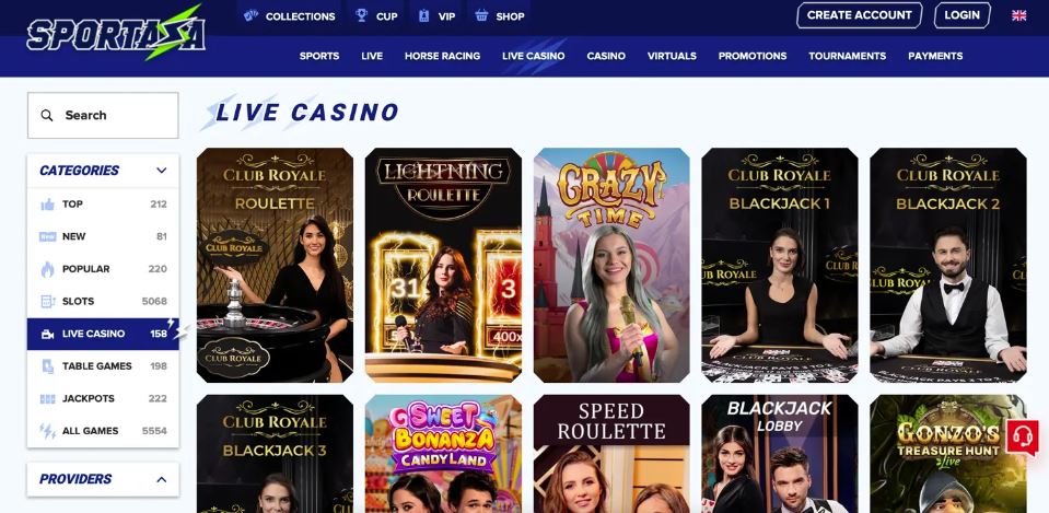 Live casino sur SPORTAZA 