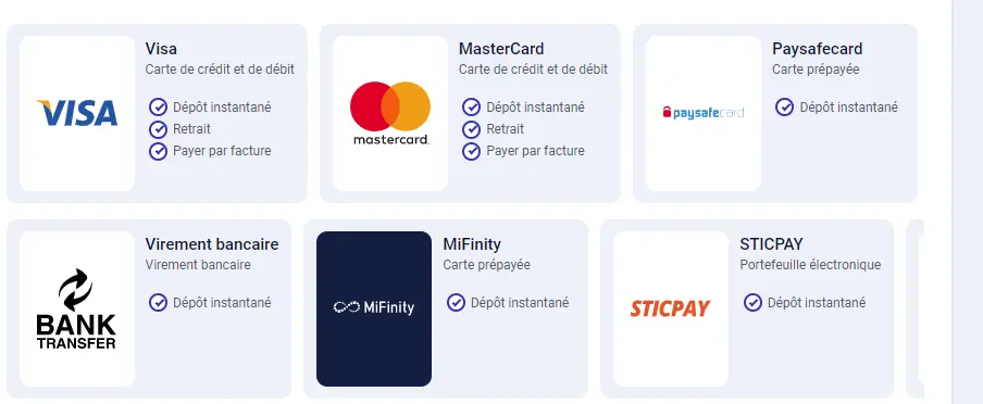 spinsy mode de paiement